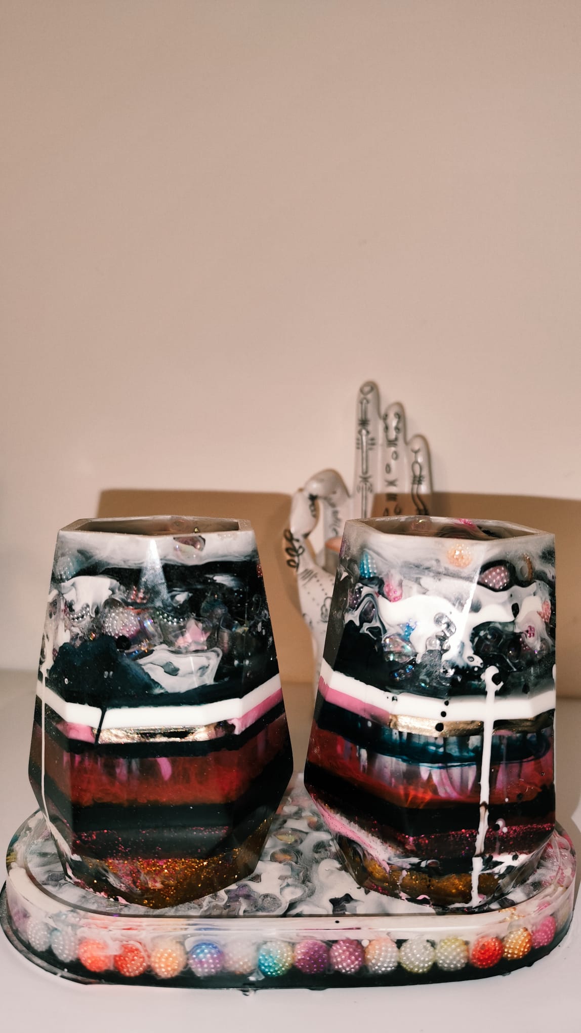 Zahnputzbecher Set personalisierbar bunt mit Perlen