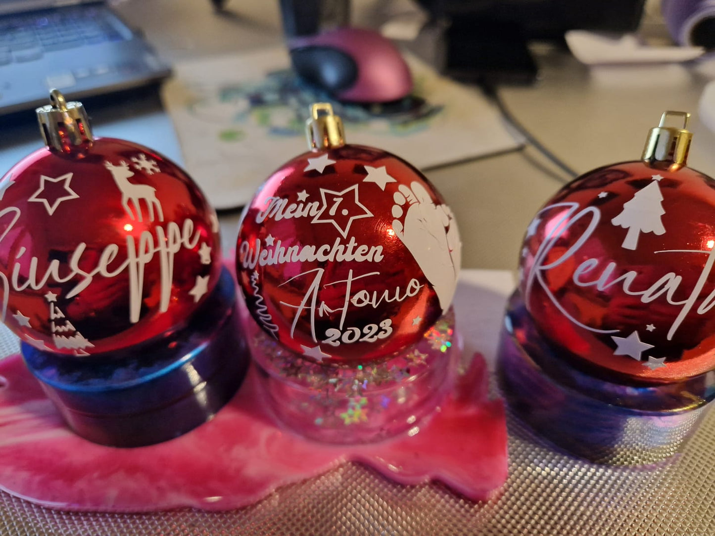 Weihnachtskugeln Plastik personalisiert